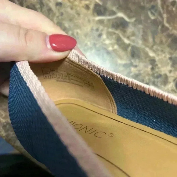 Women's 6.5 Vionic Dahlia Knit Stretch Navy Blue Pink Ballet Flats Shoes Slip-On - Picture 4 of 6